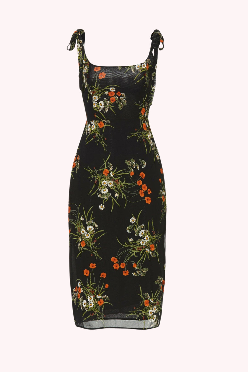 Floral Tie Shoulder Slit Midi Dress