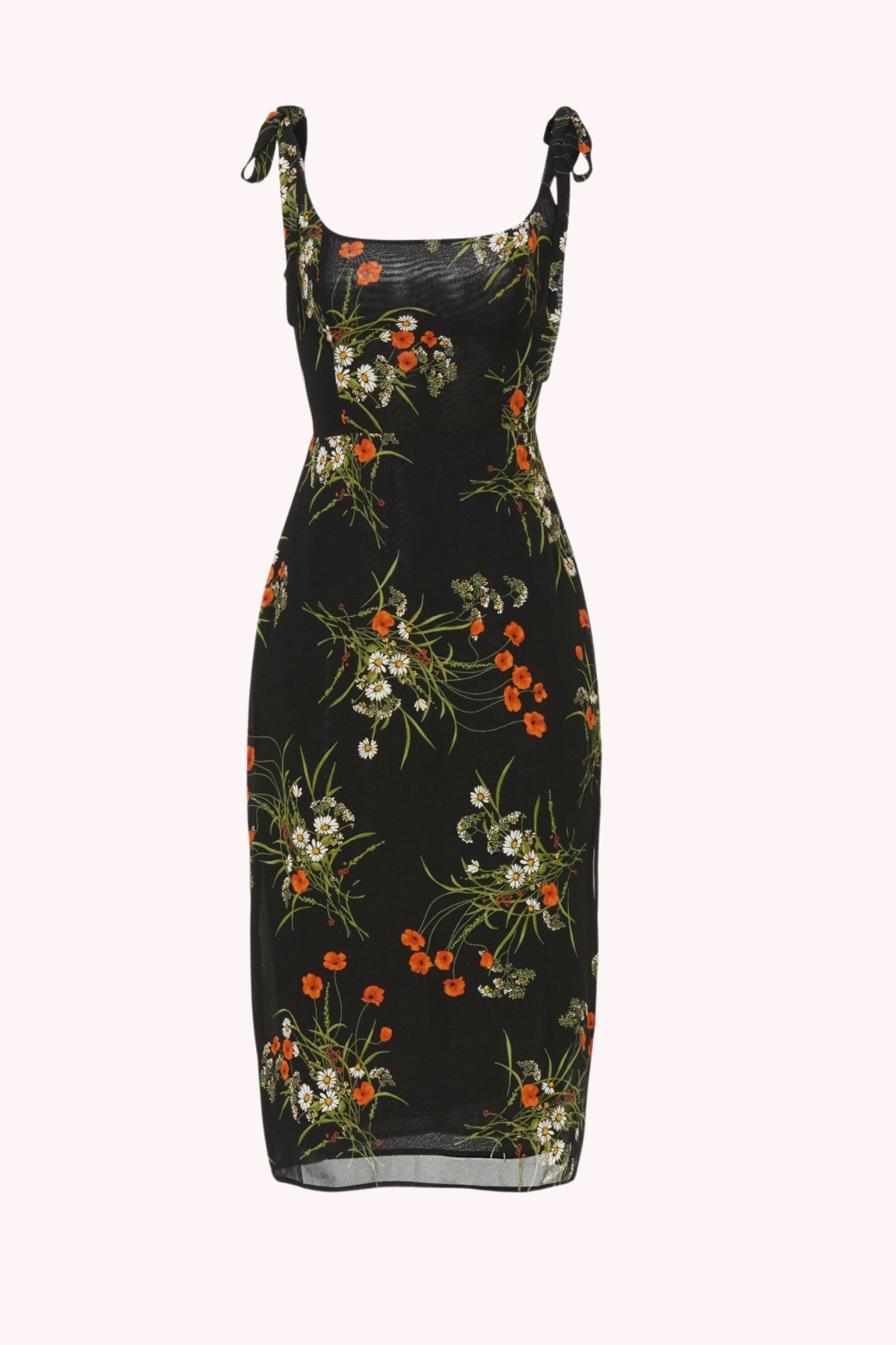 Floral Tie Shoulder Slit Midi Dress