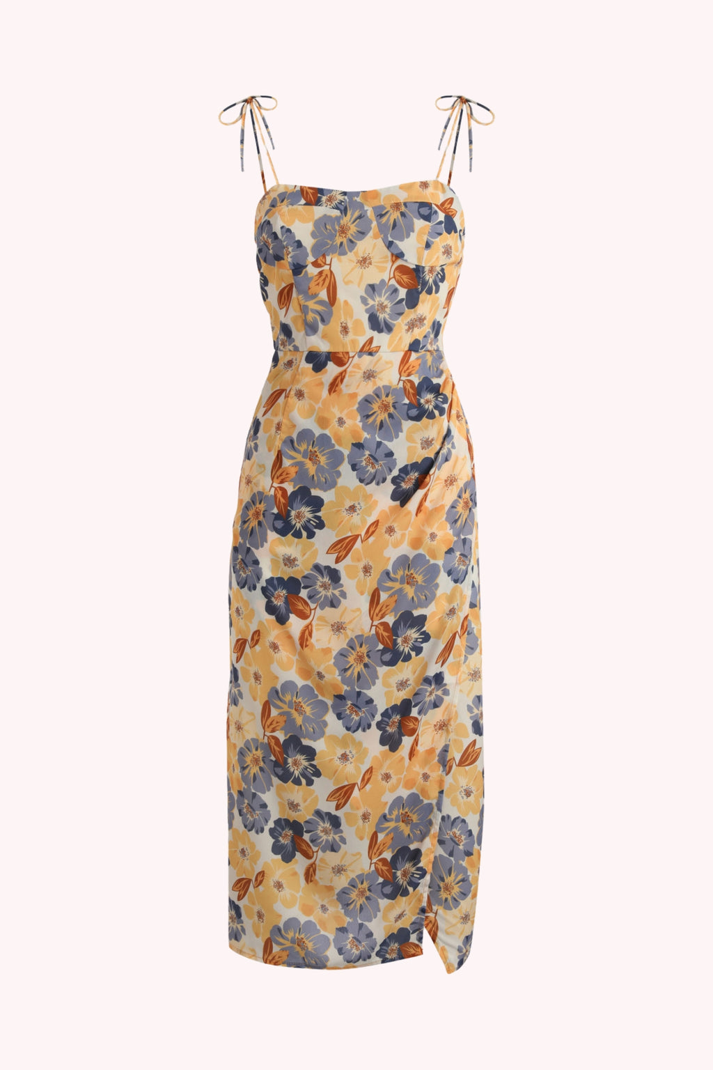 Floral Tie Shoulder Slit Midi Dress