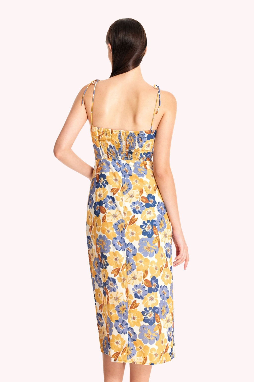 Floral Tie Shoulder Slit Midi Dress