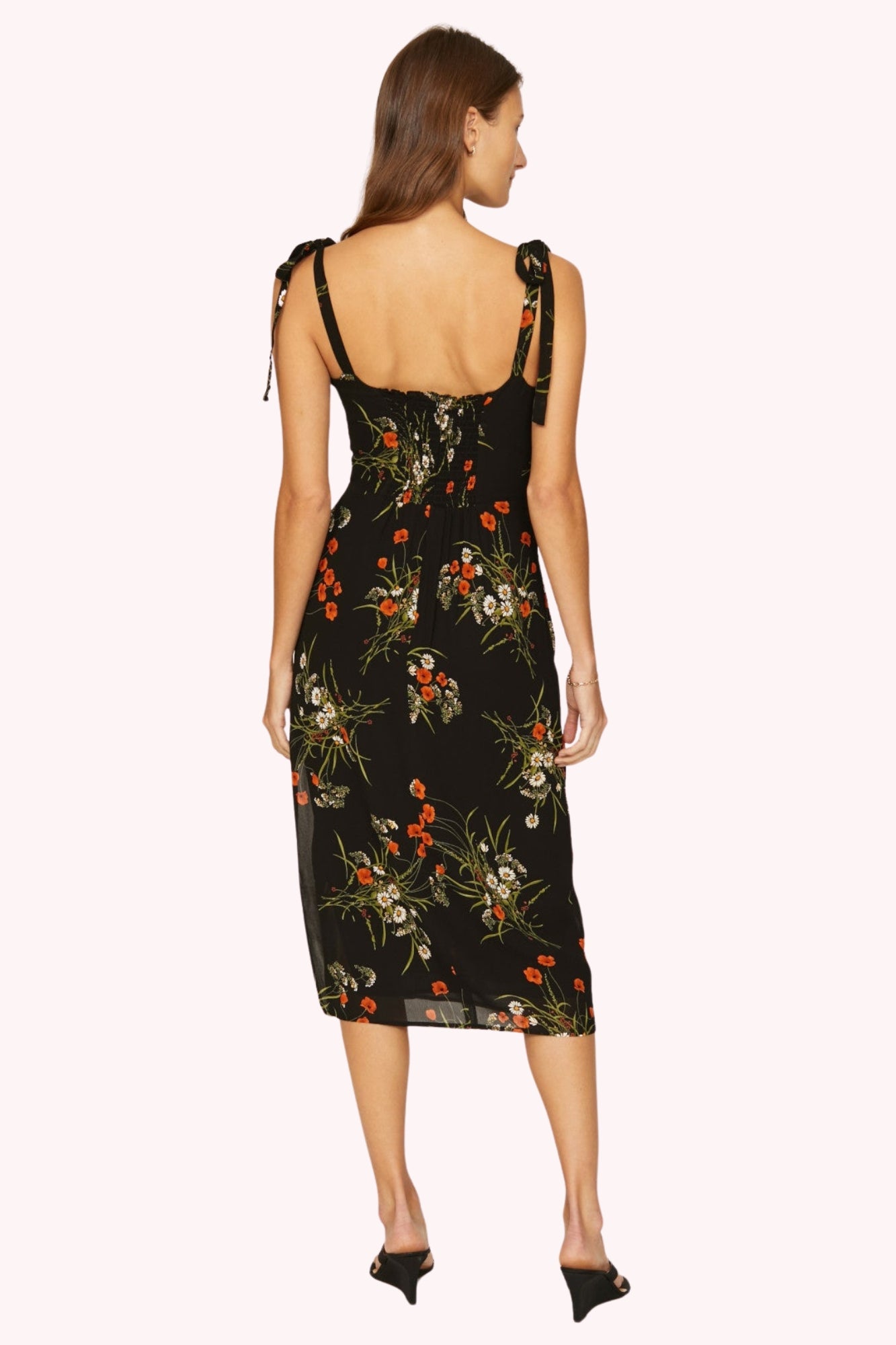 Floral Tie Shoulder Slit Midi Dress